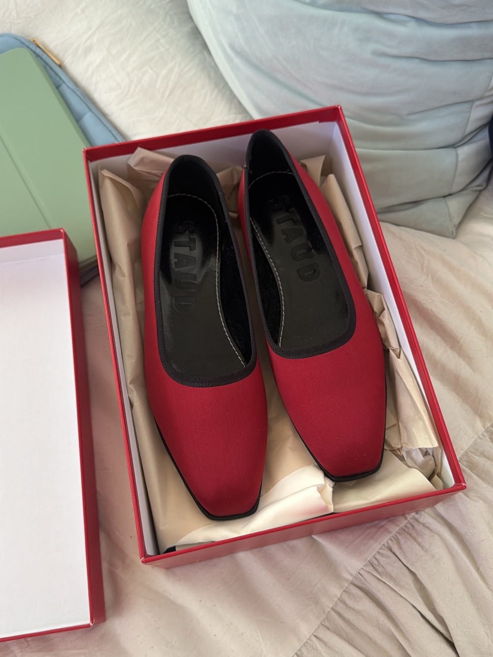 NWT STAUD Keith Red Square-Toe Ballet Flats